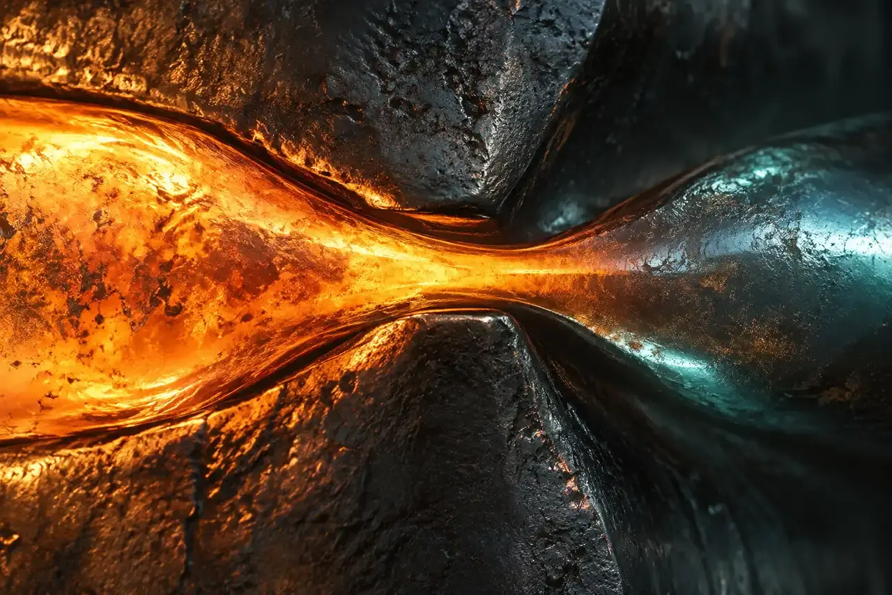 Hot metal squeezed through a narrow gap in dark steel, the platform limits a CMS migration clears before SEO work begins