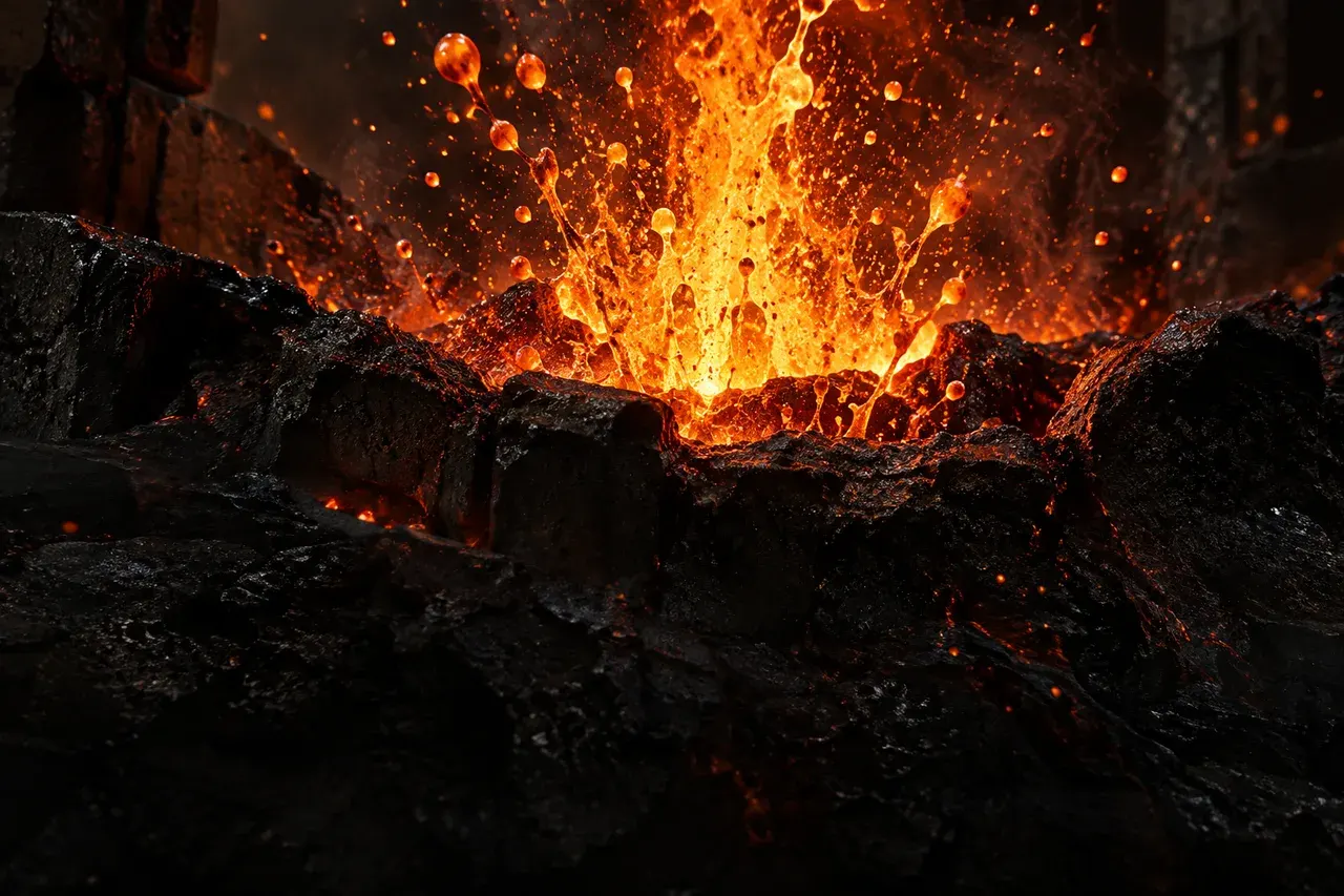 Molten metal bursting out of a bed of forge coal, ongoing SEO and AEO work on a site, week after week
