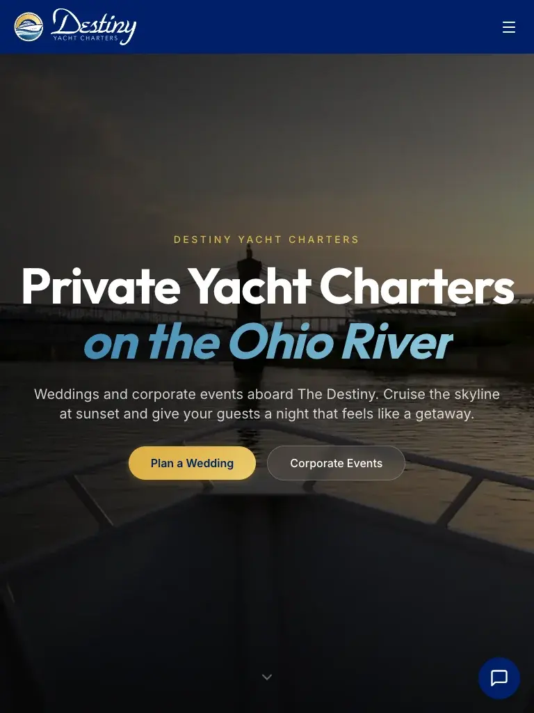 Destiny Yacht Charters homepage on a tablet