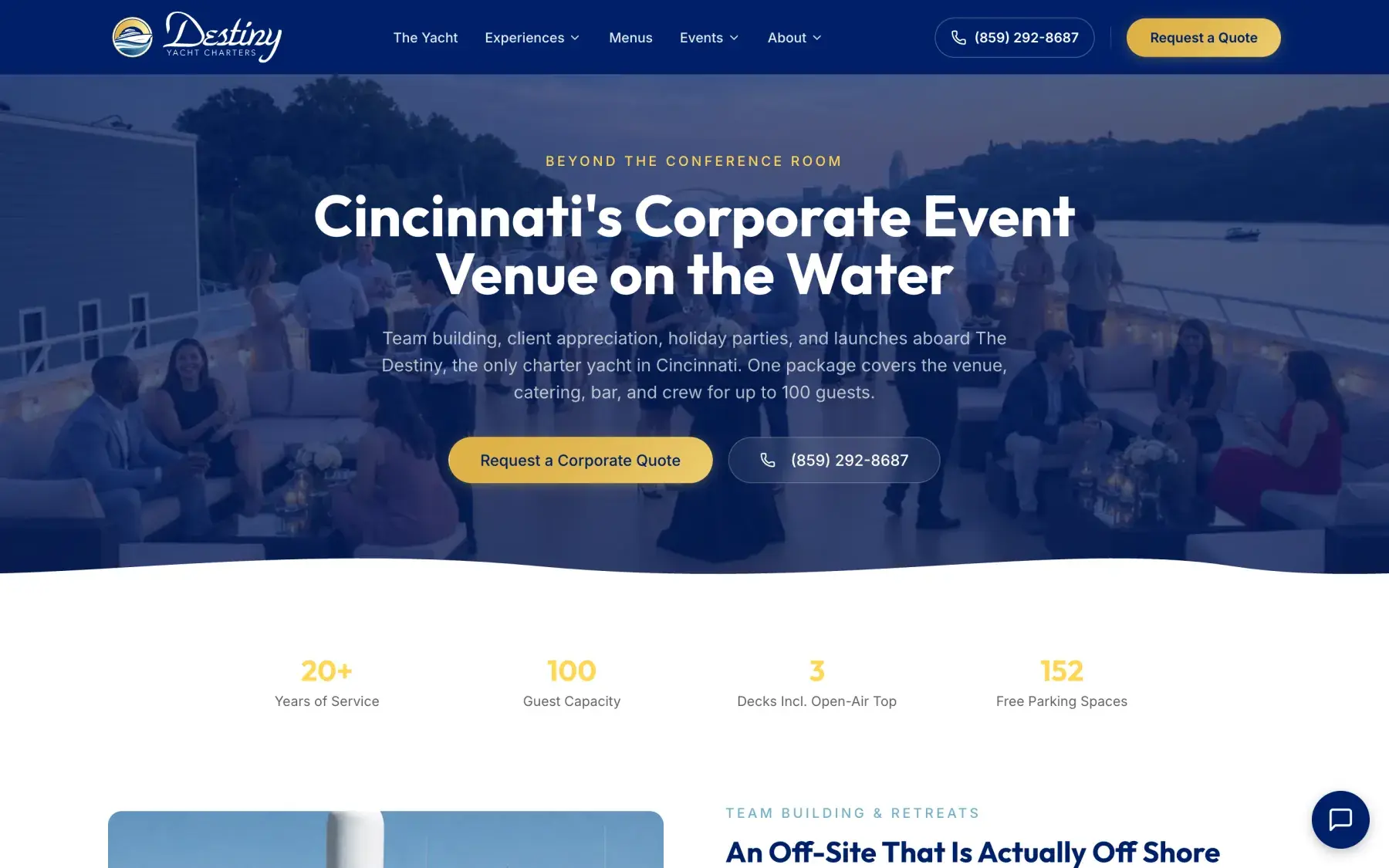 Destiny Yacht Charters Corporate events page