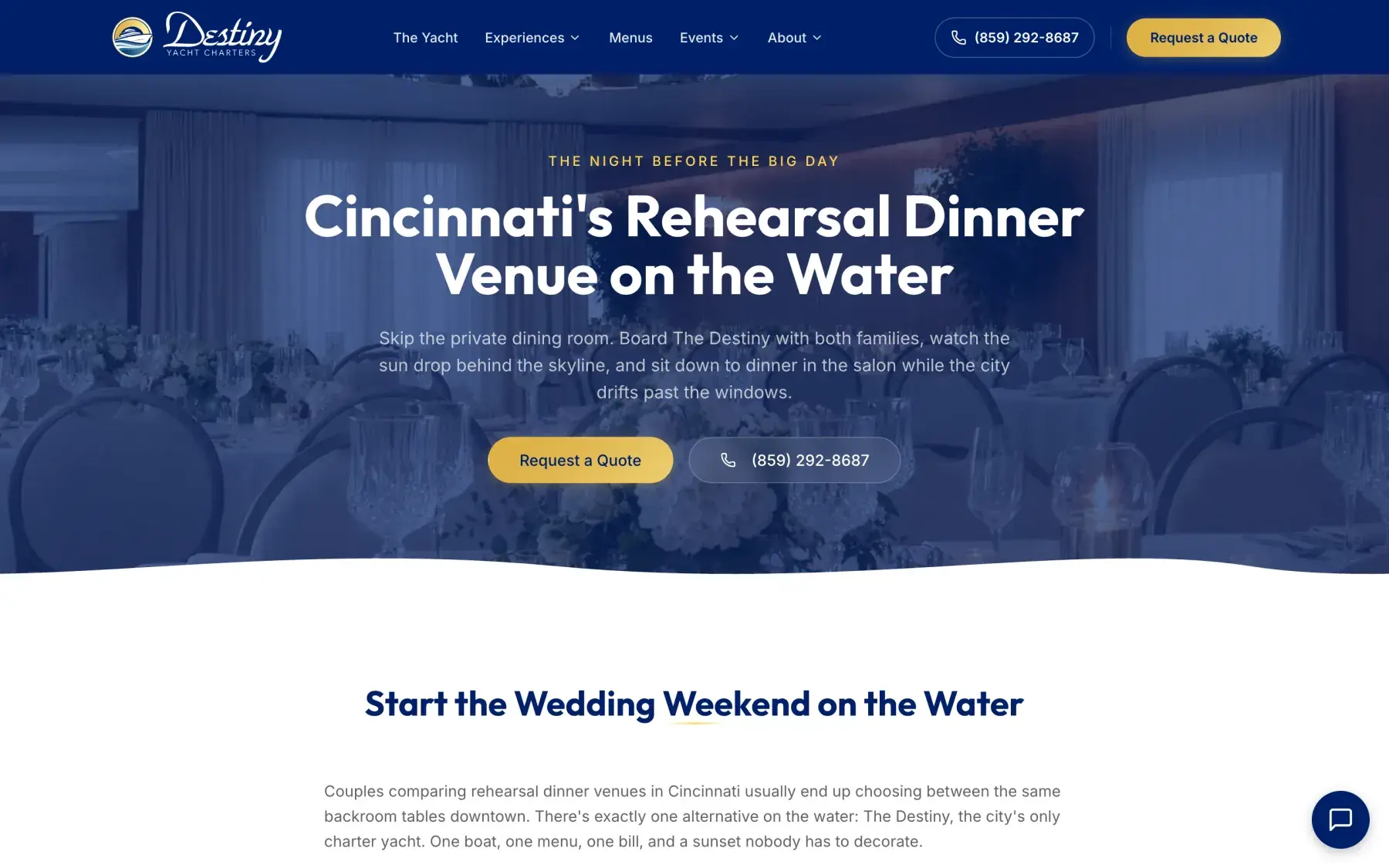 Destiny Yacht Charters Rehearsal dinners page