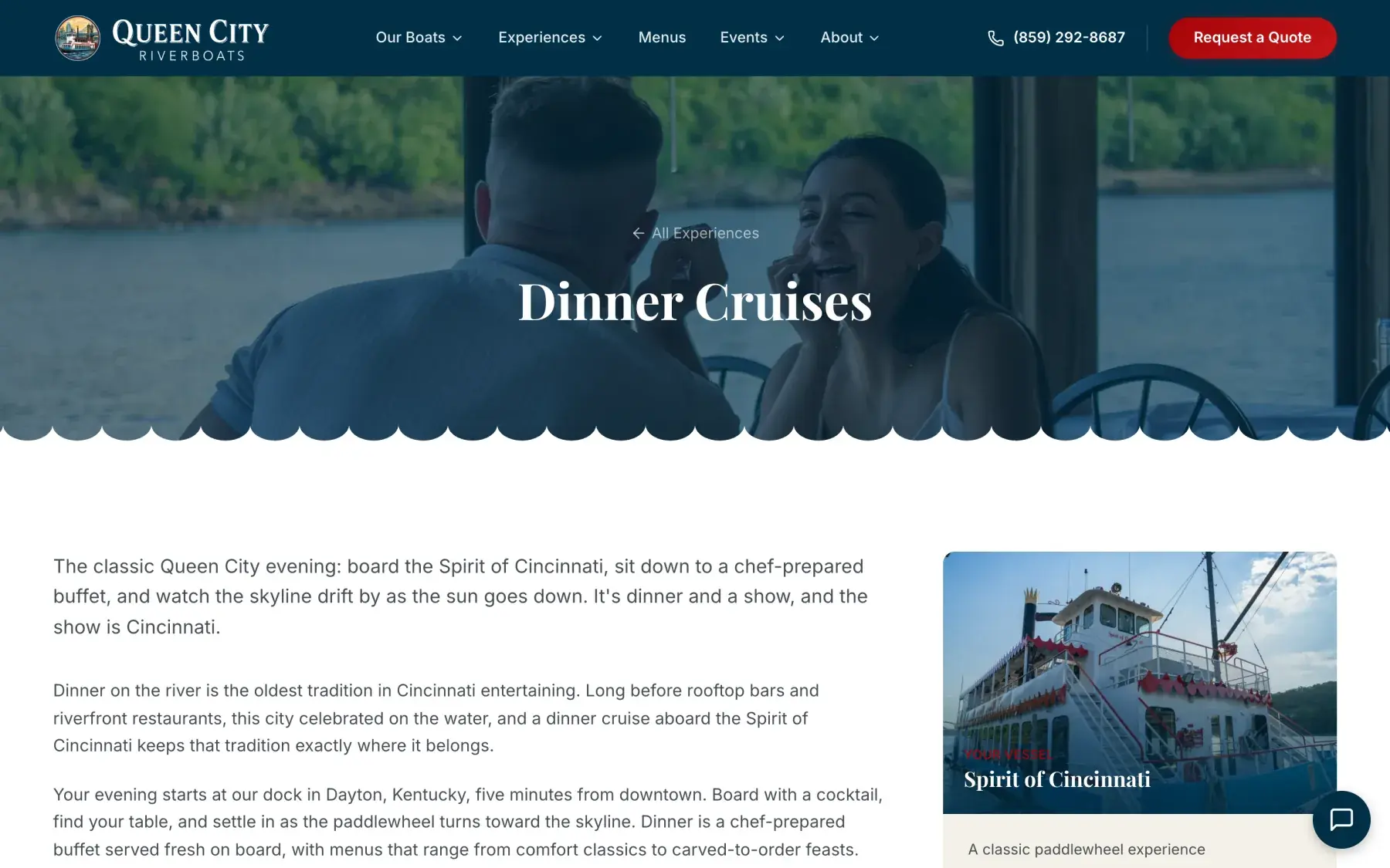 Queen City Riverboats Dinner cruises page