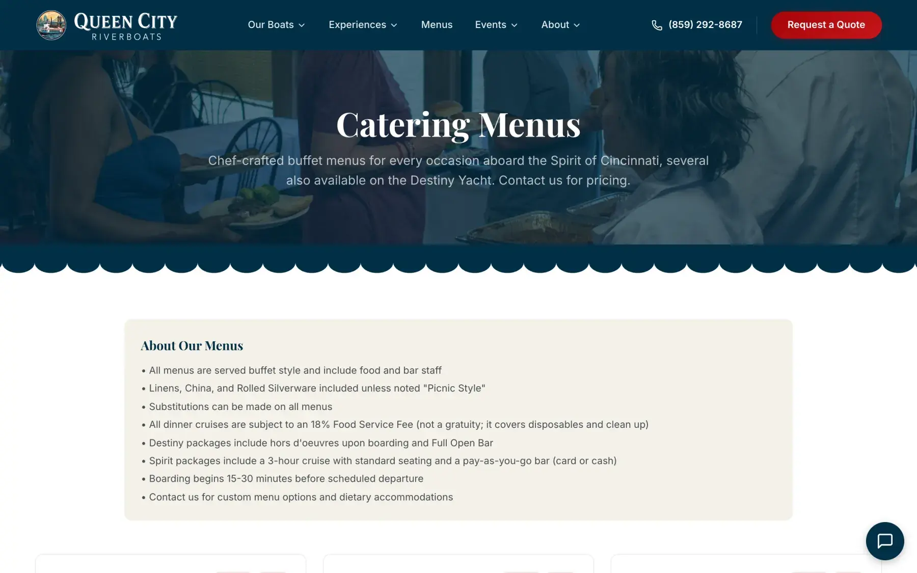 Queen City Riverboats Catering menus page