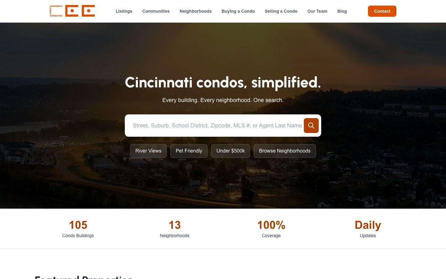 One search box: street, suburb, school district, zip code, MLS number or agent name.