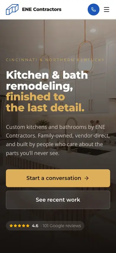 ENE Contractors website: mobile layout