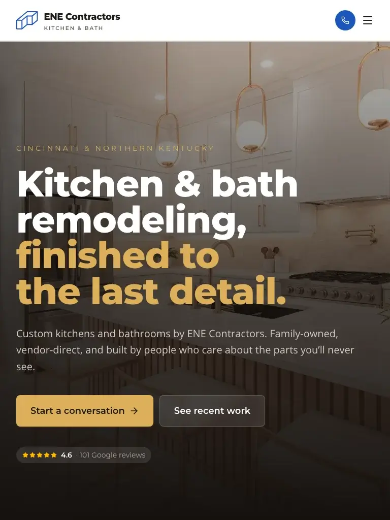 ENE Contractors website: tablet layout